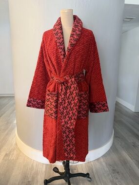 Versace Red Textured Toweling Robe with Medusa Tag